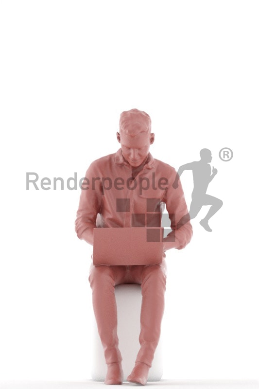 3d people casual, middle eastern 3d man sitting with his laptop on his lap