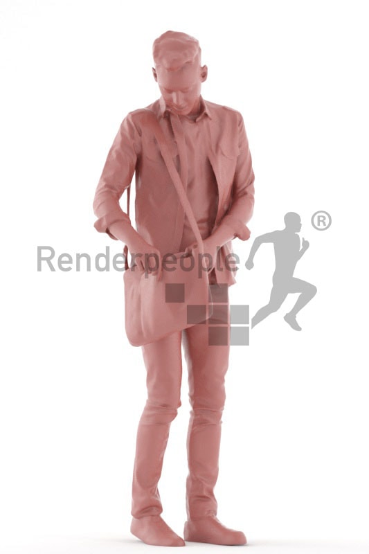 3d people casual, middle eastern 3d man standing and searching in his bag
