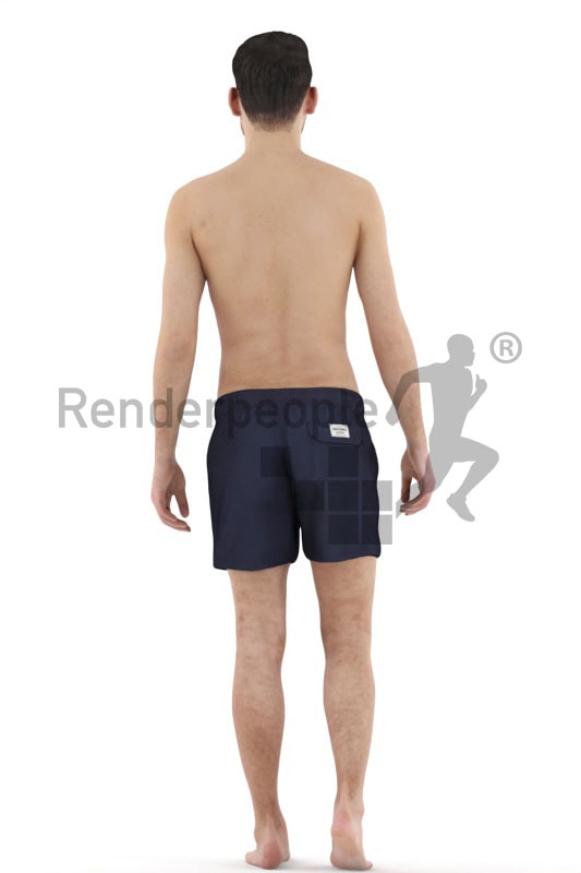 3d people beach, white 3d man walking in shorts