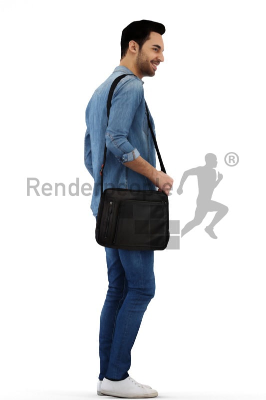 3d people casual, middle eastern 3d man standing and carrying bag