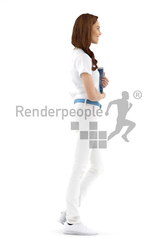 3d people service, white 3d woman holding a tablet