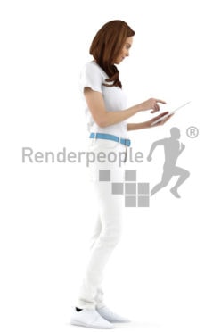3d people service, white 3d woman using a tablet