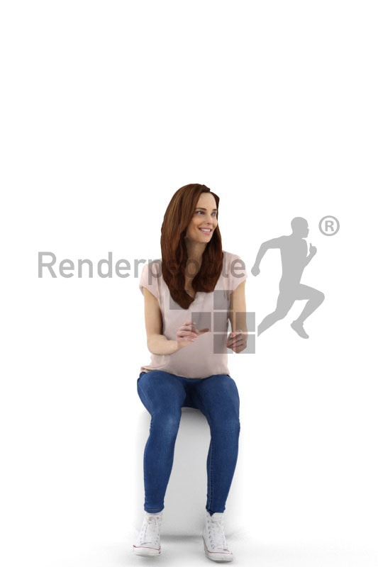 3d people service, white 3d woman sitting and typing