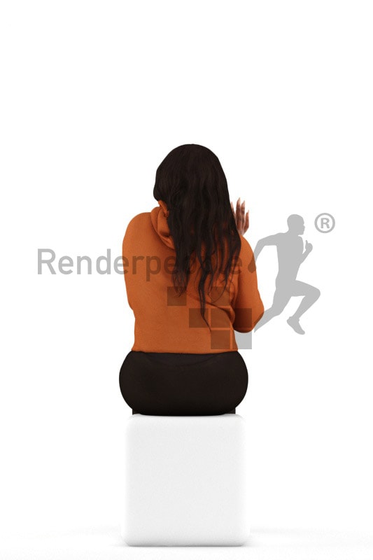 3d people sitting, black 3d woman sitting and waving