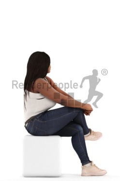 3d people sitting, black 3d woman sitting and waiting