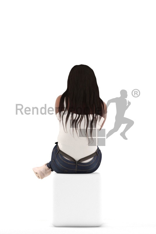 3d people sitting, black 3d woman sitting and waiting