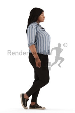 3d people casual, black 3d woman walking