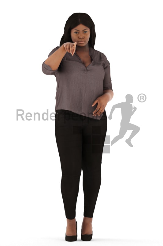 3d people business, black 3d woman standing and pointing