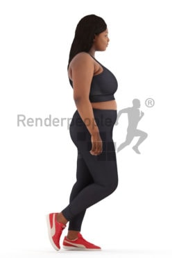 3d people sports, black 3d woman walking