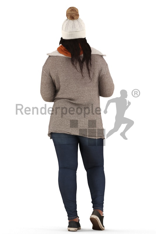 3d people outdoor, black 3d woman standing drinking coffee