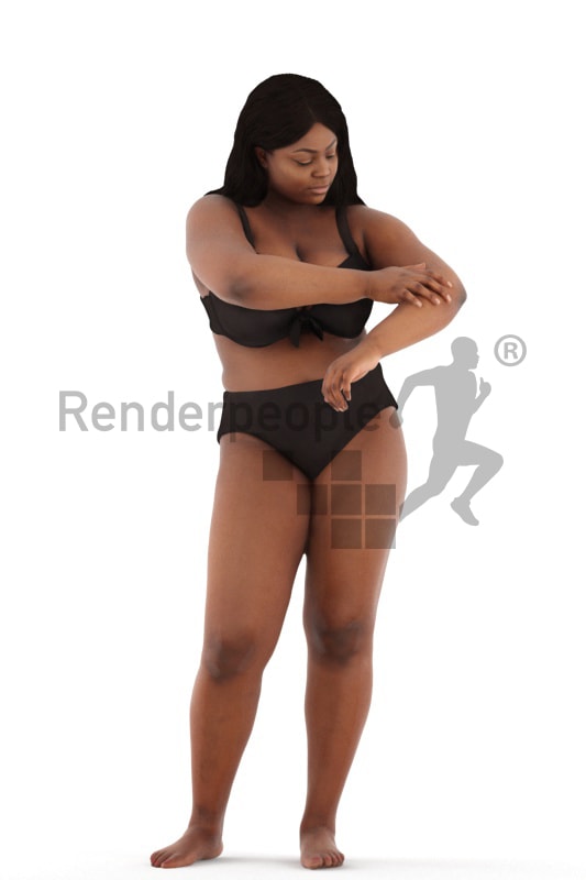 3d people spa, black 3d woman standing and using lotion