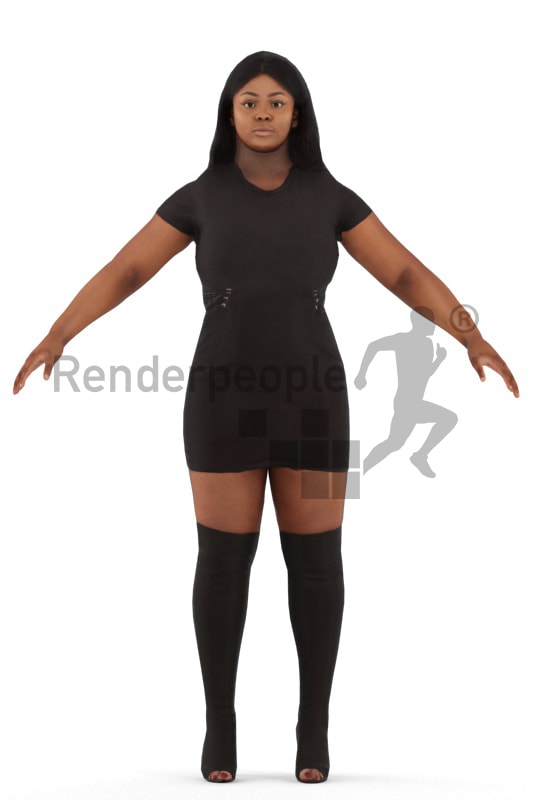 3d people evening, rigged black woman in A Pose