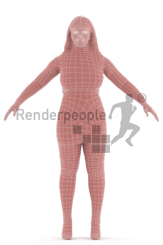 3d people evening, rigged black woman in A Pose