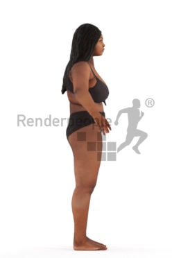 3d people swimming, rigged black woman in A Pose