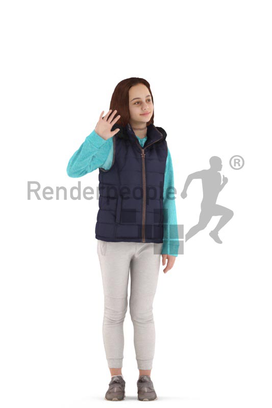 3d people casual, white 3d kid standing and waving