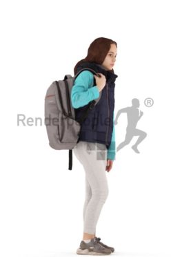3d people casual, white 3d kid standing with a bagpack