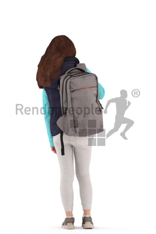 3d people casual, white 3d kid standing with a bagpack