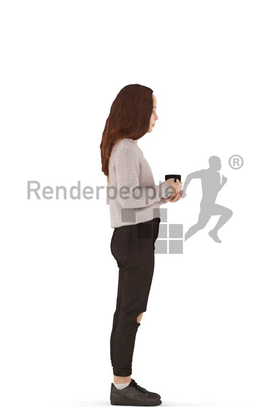 3d people casual, white 3d kid standing and drinking