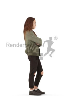 3d people casual, white 3d kid standing with her arms crossed