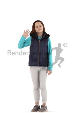 3d people casual, white 3d kid standing and waving