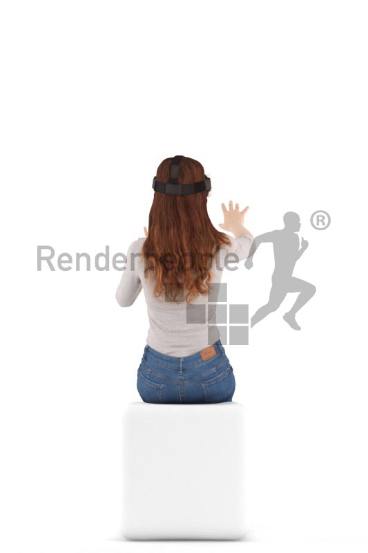 3d people casual, white 3d kid sitting, playing with vr goggles