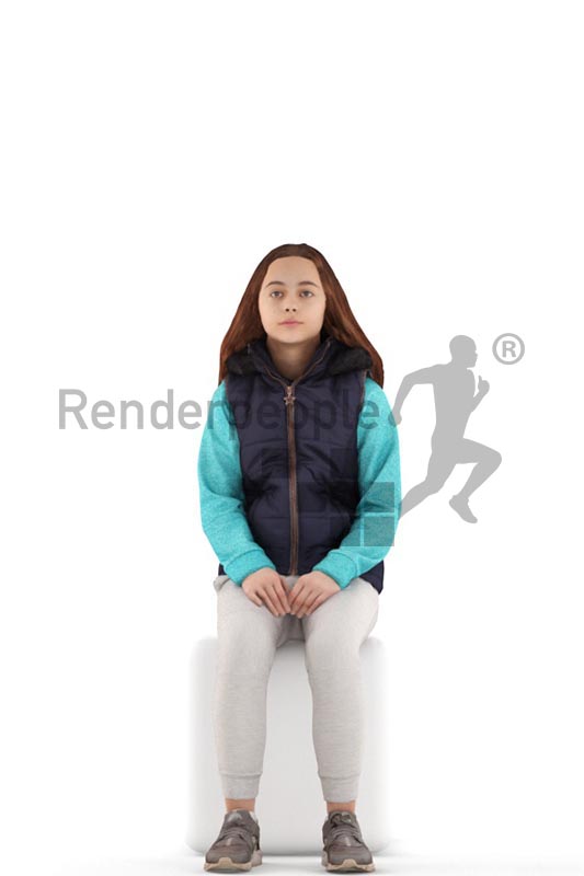 3d people casual, white 3d kid sitting and waiting