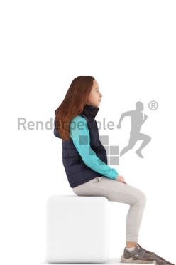 3d people casual, white 3d kid sitting and waiting