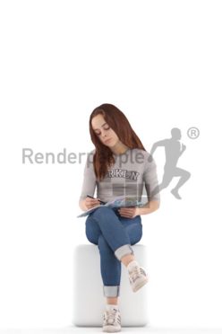 3d people casual, white 3d kid sitting, drawing