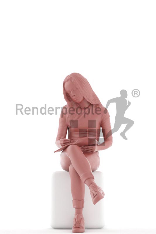 3d people casual, white 3d kid sitting, drawing