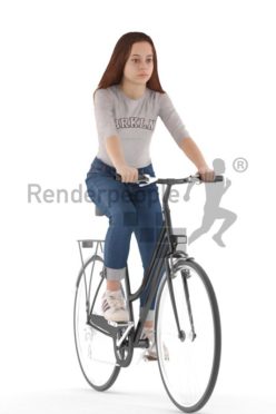 3d people casual, white 3d girl biking