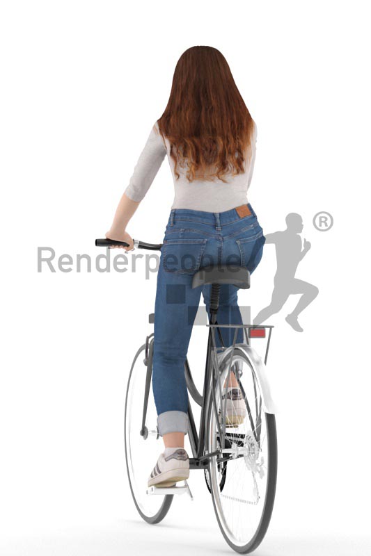 3d people casual, white 3d girl biking