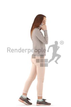 3d people casual, white 3d kid walking and calling