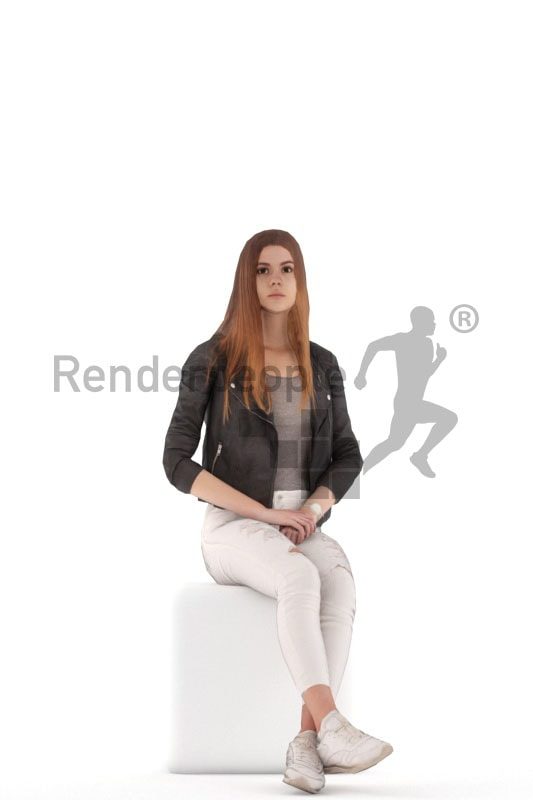 3d people casual, animated woman sitting and idling
