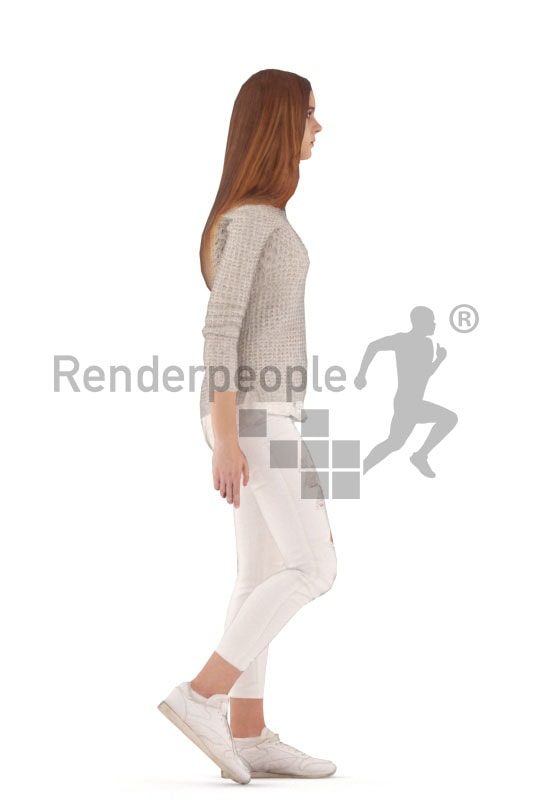 3d people casual, white animated woman walking