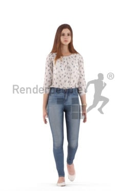 3D People model for animations –white woman, casual, walking