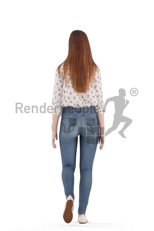 3D People model for animations –white woman, casual, walking