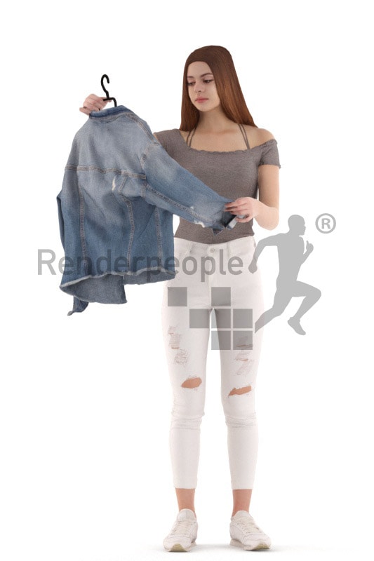 3d people kids, white 3d child standing and holding up a jacket
