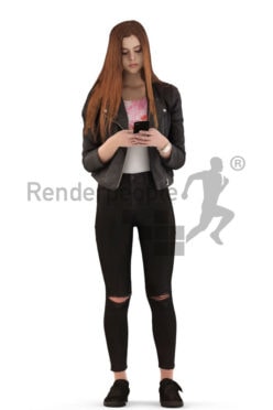 3d people kids, white 3d child standing and texting
