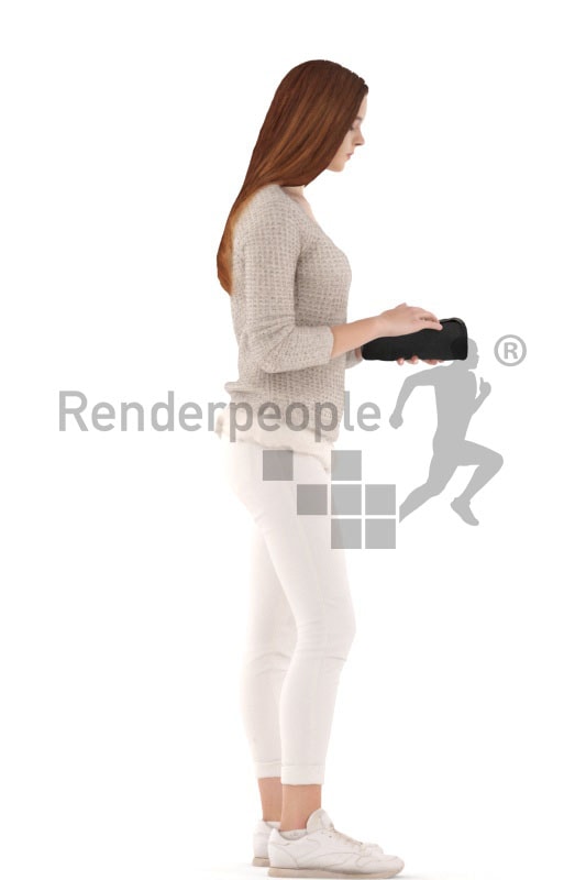 3d people kids, white 3d child standing and looking in her wallet