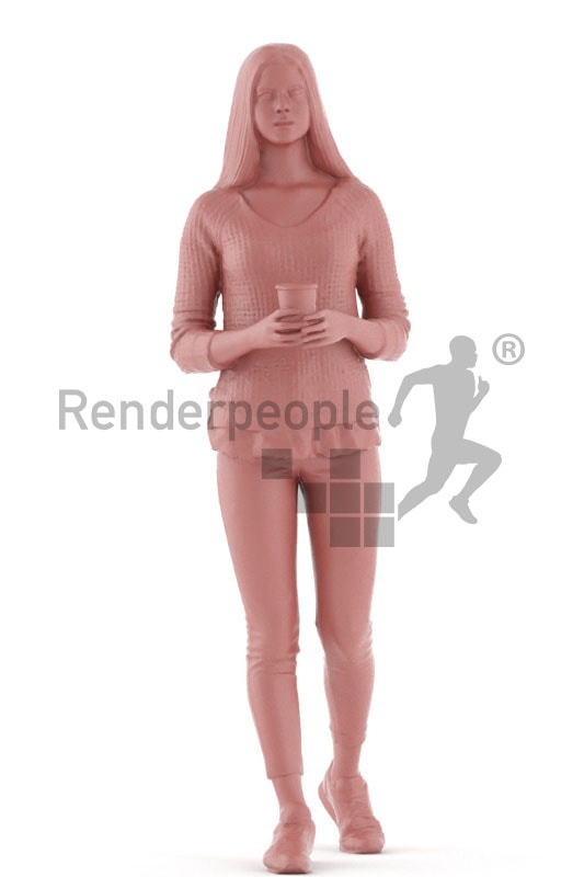 3d people kids, white 3d child walking and drinking