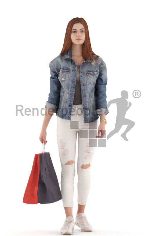 3d people kids, white 3d child walking with shopping bags