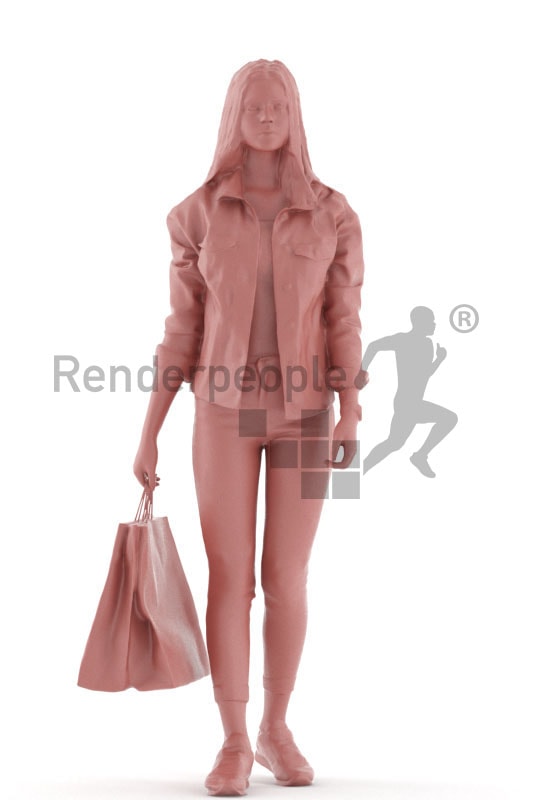 3d people kids, white 3d child walking with shopping bags