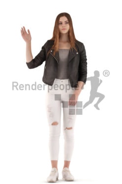 3d people kids, white 3d child walking and waving