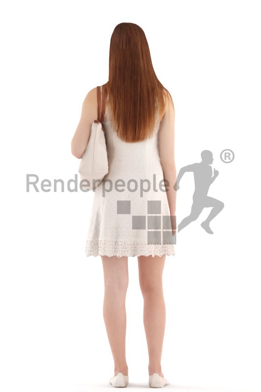 3d people evening, white 3d teenager standing and holding a bag