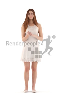 3d people evening, white 3d teenager standing and clapping