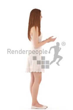 3d people evening, white 3d teenager standing and clapping