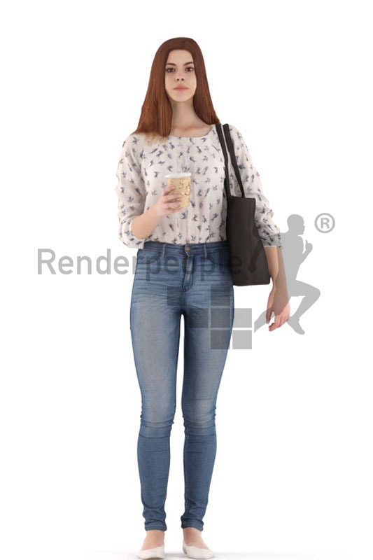 3d people kids, white 3d child standing and holding a cup