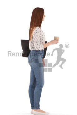 3d people kids, white 3d child standing and holding a cup