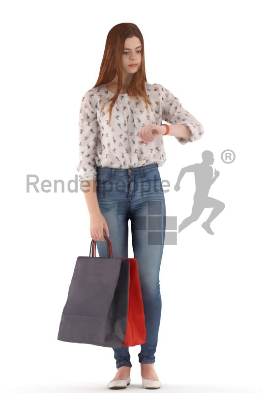 3d people kids, white 3d child standing and holding a bag