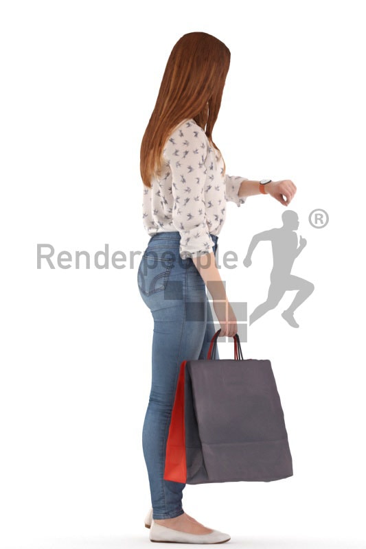 3d people kids, white 3d child standing and holding a bag